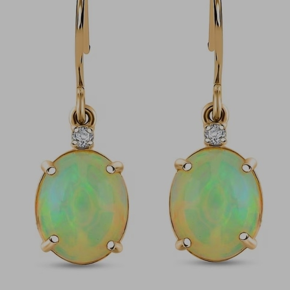 Luxoro AAA Ethiopian Welo Opal and G-H I2 Diamond 3.50 ctw Earrings in 10kt Gold - Picture 3 of 8